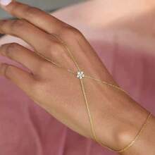 Bohemian Crystal Finger Ring Bracelet Hand Chain Harness Rhinestone Gold Hand Jewelry For Women Dainty Accessory