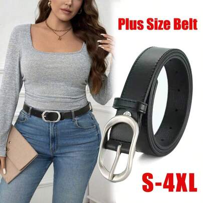 1pc Plus Size Women's Casual Waist Belt, Classic Silver Buckle Waistband Suitable For Daily Casual, College, Work Commute, Back To School Season, S To 4XL, Ideal For Valentine's Day Decoration And Gift