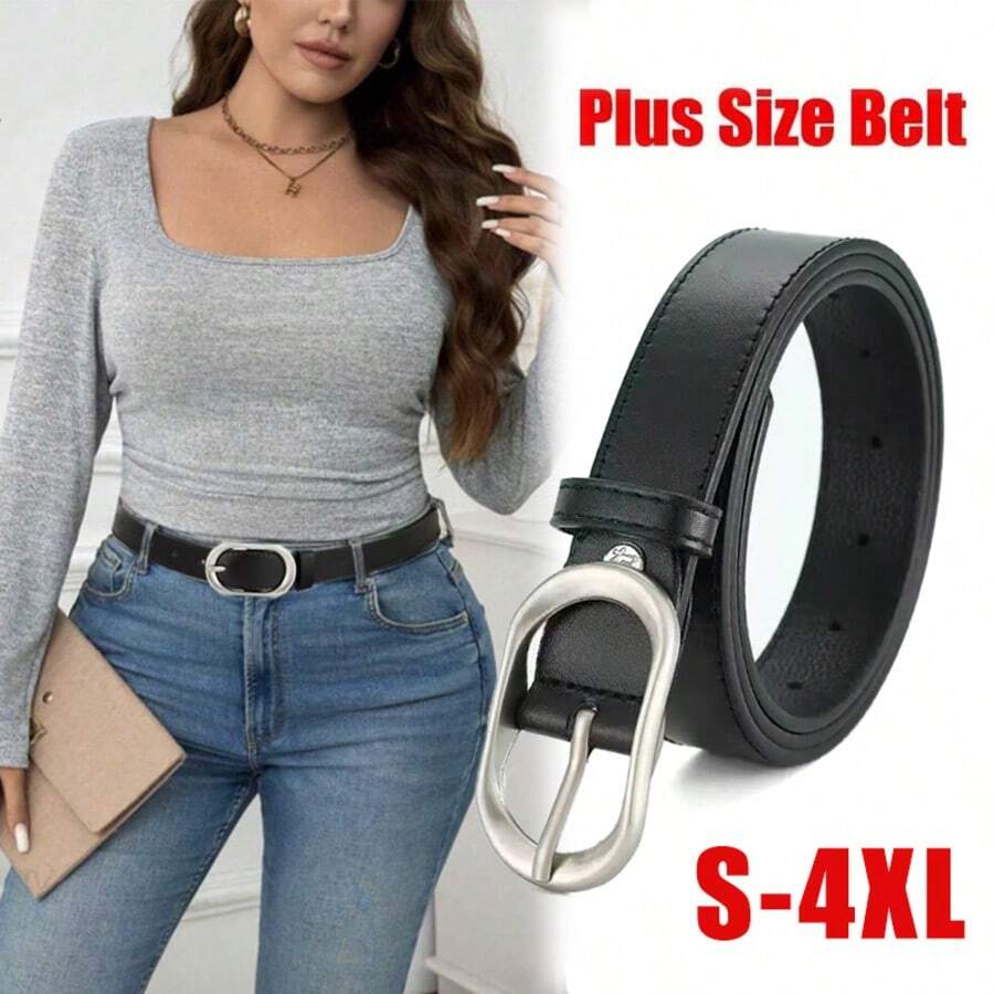 1pc Plus Size Women's Casual Waist Belt, Classic Silver Buckle Waistband Suitable For Daily Casual, College, Work Commute, Back To School Season, S To 4XL, Ideal For Valentine's Day Decoration And Gift - A - View 1