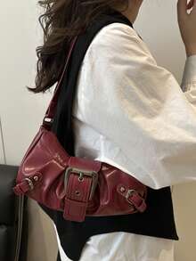 1 件女式复古机车朋克风格铆钉装饰可调节肩带大容量柔软仿油皮革渐变色单肩腋下包，适合工作、通勤、约会、派对