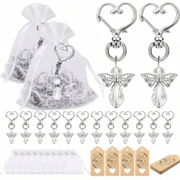Conjunto de 1/5/10/20/30 llaveros con colgante de alas de ángel con forma de corazón, un regalo ideal para comunión, bautizo, para agradecer a maestros, bodas, fiestas u otros obsequios finales de año