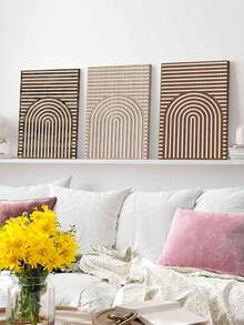 3pcs Bohemian Wooden Wall Decor - Geometric Line Prints, Modern Abstract Canvas Posters, Waterproof Home Decor For Bedrooms, Living Rooms And Dorms, Living Room Wall Decor, Bohemian Style , Wall Decor, Wall Arts, Art Prints, Posters, For Living Rooms, Bedrooms, Offices And Dorms, Indoor/Outdoor Use, Optional Frame