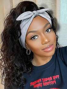 发带女式吸汗带 1 件宽兔耳头带，适合女士，可爱甜美纯色发饰，弹性打结蝴蝶结头带，适合美容和休闲场合，适合发带秋季配饰 - 彩色 - 查看 2