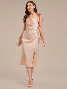 Đầm midi satin họa tiết hoa, thích hợp cho đám cưới, sinh nhật, tiệc tối và các dịp khác. - Màu Hồng baby - Xem 8