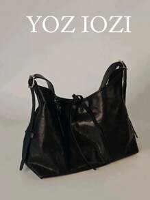 حقيبة كتف كبيرة السعة للطلاب مناسبة للجامعة، ذات طراز أنيق باللون الأسود