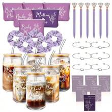 36 Pcs Bridesmaid Proposal Gifts Ill You Be Y Bridesmaid Set Of 6 Include 6 Oz Bridesmaids Aid Glass Cup Cosmetic Bags Cards Scrunchies Hair Knotted Bralets Pens For Edding(Rose Gold) - 紫色 - 查看 1