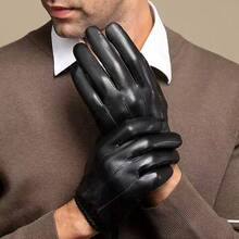 1 Pair Men's Solid Color PU Leather Gloves, Winter Warm Waterproof Windproof Non-Slip Outdoor Driving Riding Gloves Winter Outfits Fluffy - PU Pleated Style - View 3