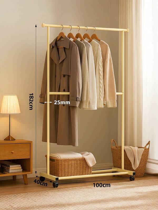 Un porte-manteau simple avec des roues pour un déplacement facile, un séchoir à linge monopole pliable sur pied pour balcon, un porte-vêtements pour chambre à coucher
