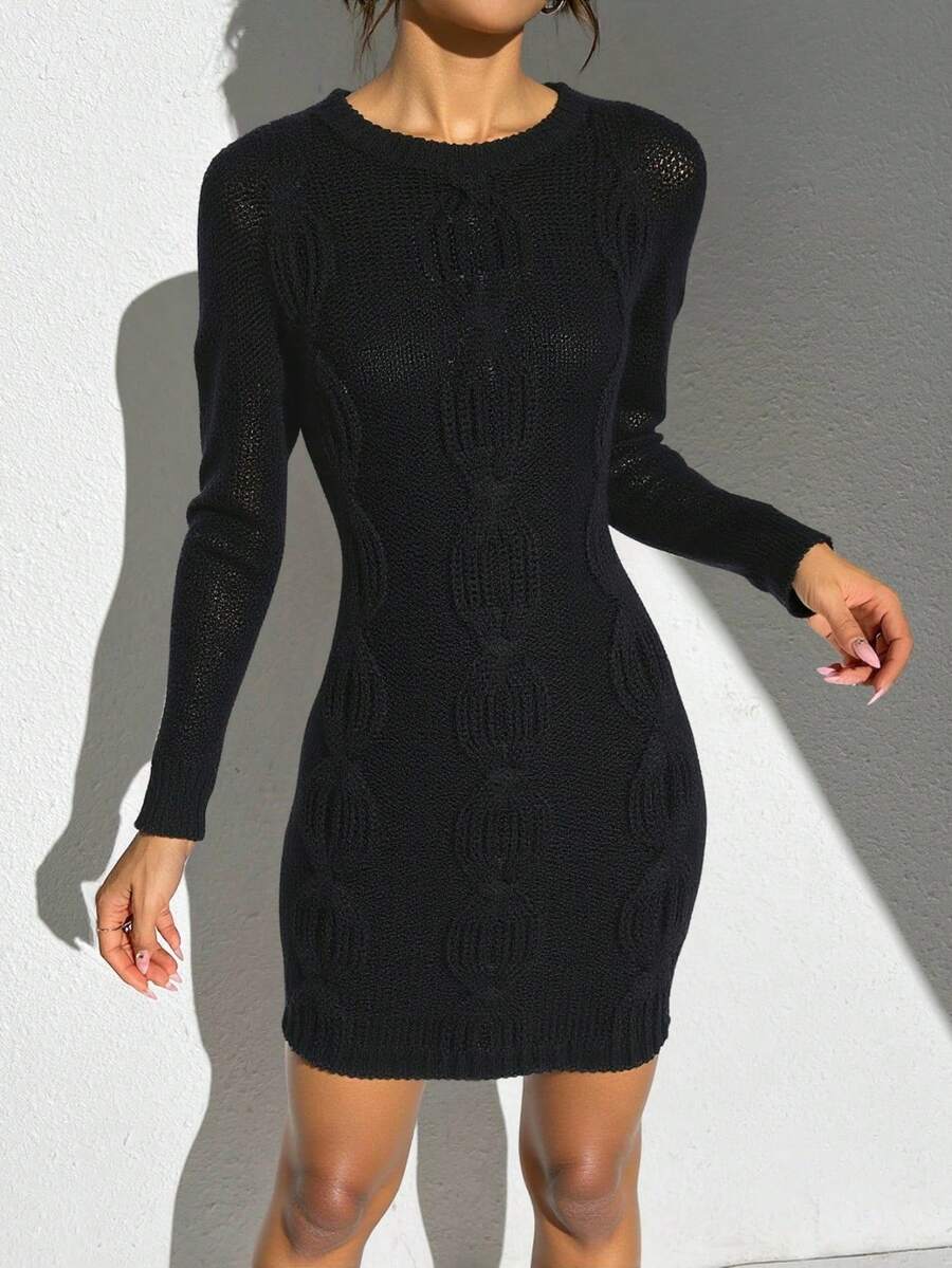 Vestido de punto Liso Rombos Casual Elegante Tejido similar a la lana Trenzado Canalé Noche de fiesta Casa Oficina Tener una cita otoño/invierno - Negro - Ver 1