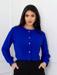 camisa social feminina manga longa com renda tecido duna