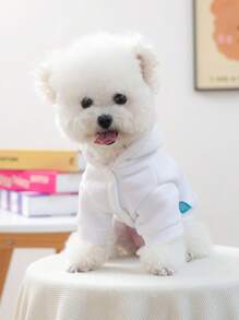 1pc Pet Clothes, Dog/Cat Costume, Small Dog/Puppy Apparel, Cute Happy Puppy/Kitten Outfit, Small Dog Autumn/Winter Warm Comfortable Astronaut Hoodie - White Dog - White - View 3