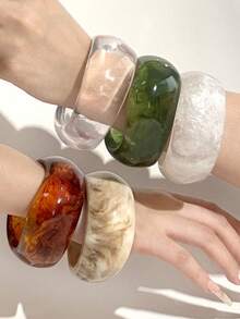 1pc Oval Wide Geometric Arc Resin Tie Dye Coffee Color Bracelet, Retro Fashion Women Bracelet - Bracelet - View 1