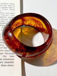 1pc Oval Wide Geometric Arc Resin Tie Dye Coffee Color Bracelet, Retro Fashion Women Bracelet - Bracelet - View 12