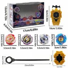 战斗陀螺入门套装 - 4 个陀螺 + 2 个发射器 + 贴纸，战斗游戏带展示盒（仅供参考） - 彩色 - 查看 3