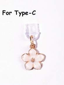 1 pezzo Tappo antipolvere per porta di ricarica con design a fiori di ciliegio/sakura, ciondolo in lega di alta qualità, delicato, dolce e alla moda, lavorazione a olio fluido, adatto per decorazioni primaverili ed estive, accessorio decorativo per porta di ricarica di telefono, tablet, auricolare, Kindle, tappo in silicone trasparente, adatto come piccolo regalo, protegge la porta di ricarica da acqua, umidità e sporco, compatibile con connettore Lightning/Type-C per iPhone, si fissa saldamente in posizione