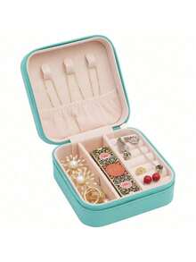 1 قطعة صندوق مجوهرات محمول للسفر مع مرآة، صندوق تخزين مجوهرات صغير من البولي يوريثان للخواتم والأقراط والقلائد والأحمر الشفاه، صندوق مجوهرات متعدد الوظائف، هدية للصديقة والأم، عودة إلى المدرسة، ديكور الغرفة - متعدد الألوان - مشاهدة 15