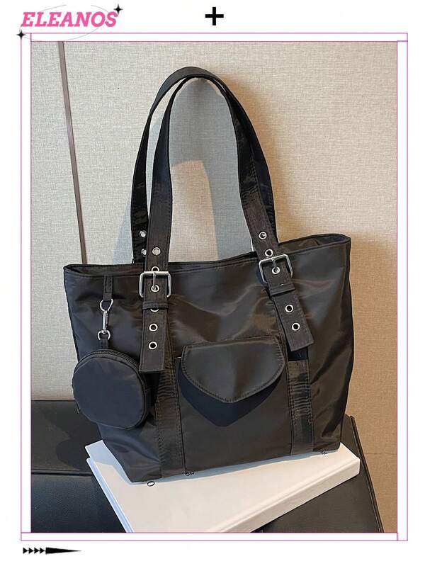 Women's Simple Solid Color Large Capacity Tote Bag, Fashionable And Elegant Shoulder Bag, Free Coin Purse Included