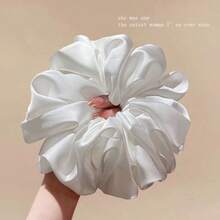 2个/1个超大号高褶皱纯白浪漫发圈，高品质缎面发绳，发圈，蓬松发圈，运动马尾辫头饰