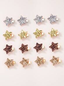 20件/套 女婴可爱闪亮亮片金银星星发夹，公主星小号BB夹，侧夹，鸭夹，刘海夹，日常发饰 - 彩色 - 查看 3