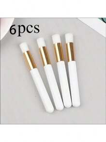 6pcs Precision Crafted Mixed Brushes, 1.02cm Diameter, White With Gold Trim - Dense Nylon Bristles, Smooth For Blending Ink And Painting, Comfortable Grip
