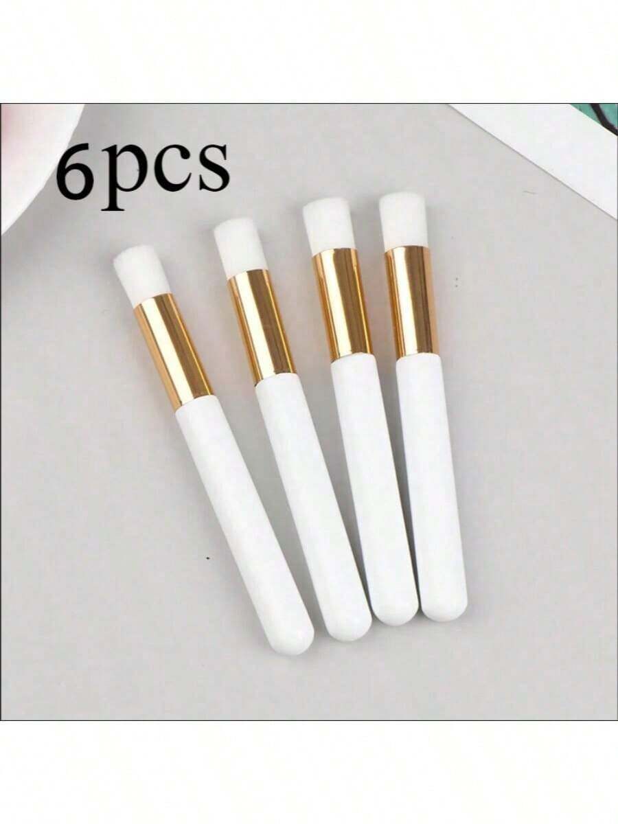 6pcs Precision Crafted Mixed Brushes, 1.02cm Diameter, White With Gold Trim - Dense Nylon Bristles, Smooth For Blending Ink And Painting, Comfortable Grip