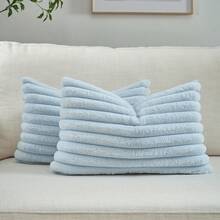 1pc Solid Color Throw Pillow Cover (Pillow Insert Not Included), Fabric Cushion Cover, Suitable For Living Room Sofa - Light Blue - View 4