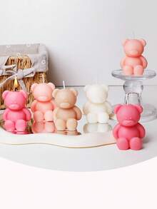 1pc Creative Cute Teddy Bear Candle (6.5cm/2.55in), Scented Candle, Cartoon Shaped Candle, Mini Decorative Candle, Birthday, Gift, Gift Candle, For Home Decor, Room Decor, Restaurant/Kitchen/Desk Decor, Candles, Decorative Candles, Candles, Room Decor, Wedding Decor, Wedding, Bridesmaid Gifts, Birthday Candles, Home Decor, Vintage Decor, Halloween, Autumn, Gifts, Scented Candles - Multicolor - View 3