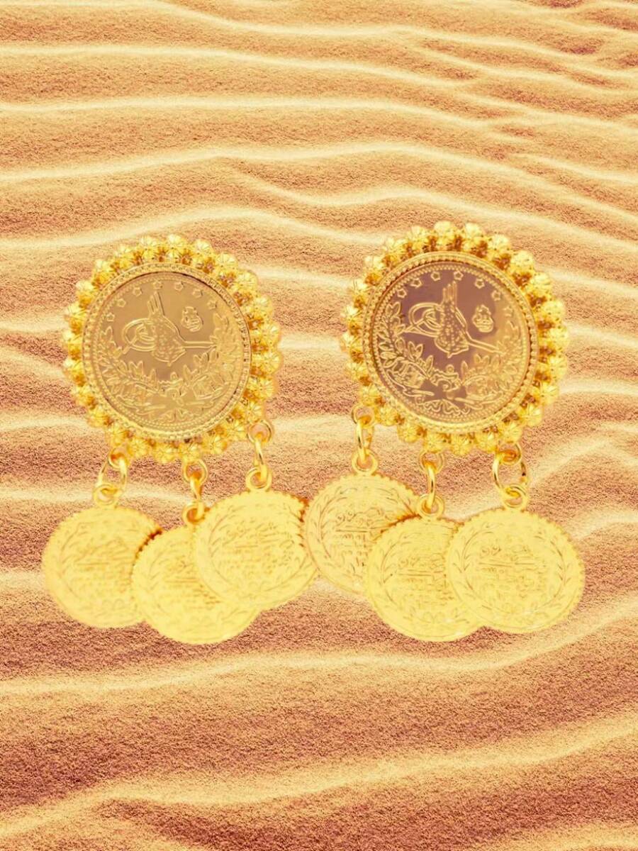 1 Pair Gold-Plated Brooch, Kurdish Turkish Bridal Costume Brooch, Luxury Jewelry For Arabic Ladies