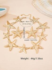3pcs/Set Nautical Metal Starfish Pendant Necklace & Earrings Set, Suitable For Women's Daily & Vacation Outfits - Yellow Gold - View 6