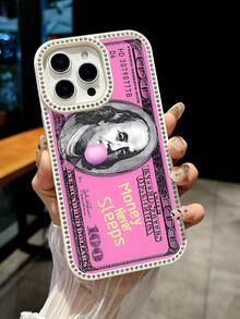1pc Diamond Mobile Phone Case With Money Never Sleeps Patterns, Double-Sided Diamond Mobile Phone Case, Suitable For All Models Of Apple Mobile Phone Cases, Can Be Used For Apple 11/12/13/14/15/16/Pro/Plus/Pro Max/16e Mobile Phone Cases - trắng - Xem 2