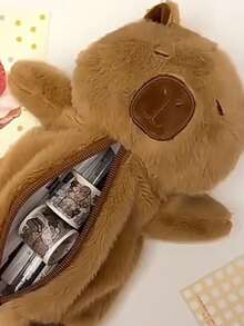 1 PC Capybara Plush Pencil Case, Soft And Cute, Creative Girl, Niche Student Stationery, Desktop Pencil Storage Bag