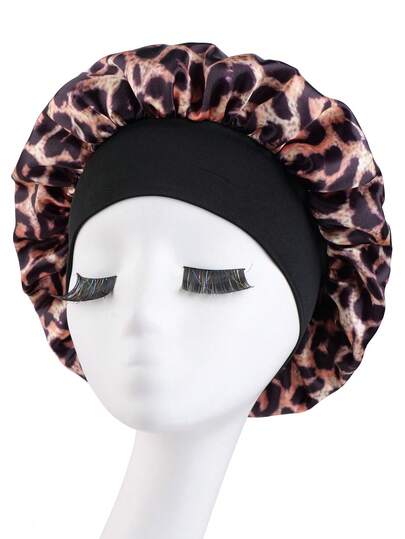1PC Hair Women Printed Leopard Brown Pink Purple Hot Pink Elastic Band Basic Wide Brimmed Jellyfish Hair Hat Night Sleeping Caps For Women/Men Beatuty Hair Hats Shower Caps Hair Sleep Cap