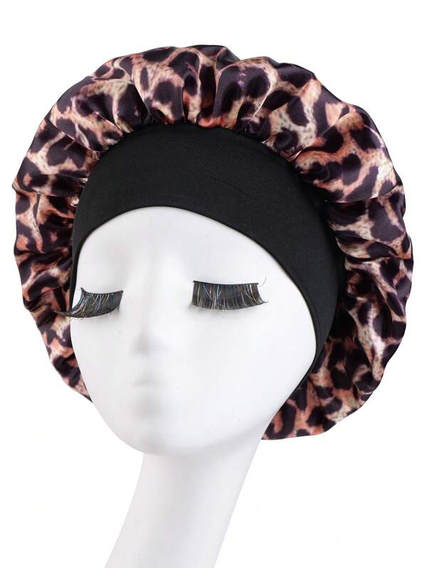 1PC Hair Women Printed Leopard Brown Pink Purple Hot Pink Elastic Band Basic Wide Brimmed Jellyfish Hair Hat Night Sleeping Caps For Women/Men Beatuty Hair Hats Shower Caps