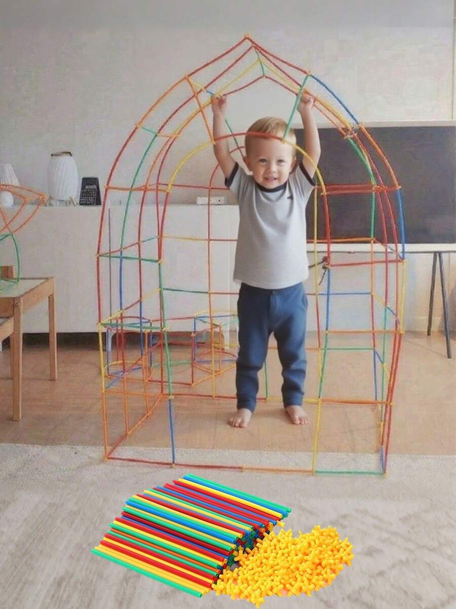 80/150/200PCS Straw Constructor Set Toys STEM Building Toys Straw Toy, Interlocking Plastic Toys Engineering Thin Tube Blocks Toy Educational Kit For Kids Toy For Boys And Girls Gift