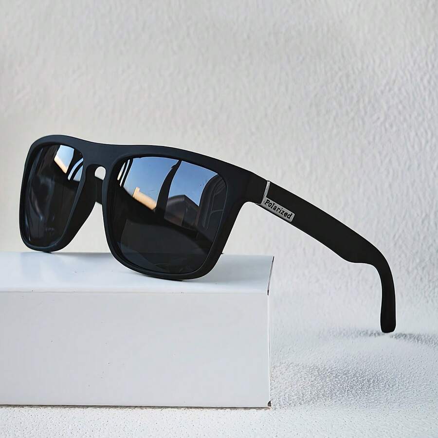 Vintage Style Men's Polarized Fashion Glasses - Lightweight And Durable PC Frame TAC Lenses, Suitable For Activities And Daily Wear With Polycarbonate Material Design - Black Frame, Black and Gray - View 1