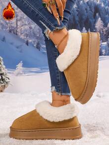Women's Plush Comfortable And Fashionable Slippers, Warm And Soft House Slippers Women's Thick-Soled Snow Boots - Warm, Durable, Anti-Slip And Comfortable Outdoor Shoes Thick Flat Winter Slippers Style Boots - Khaki - View 4