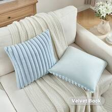 1pc Solid Color Throw Pillow Cover (Pillow Insert Not Included), Fabric Cushion Cover, Suitable For Living Room Sofa - Light Blue - View 6