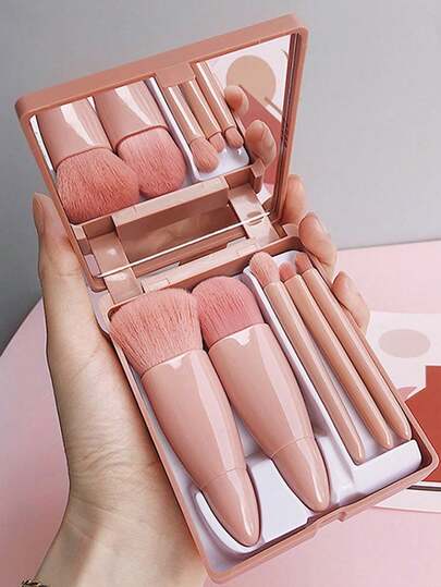 1 Set de Brochas de Maquillaje Conveniente, Incluye Espejo de Maquillaje, 5 Brochas con Mango de Plástico, Agarre Cómodo, Brocha Suave para Base, Brocha para Polvos, Brocha Difuminadora, Brocha para Sombras de Ojos, Brocha para Labios, Adecuado para Piel Delicada, Herramientas de Maquillaje Compactas y Elegantes, Regalo para Chicas, Juego de Brochas de Maquillaje, Juego de Brochas de Maquillaje, Juego de Brochas de Maquillaje, Juego Completo de Brochas de Maquillaje, Juego de Brochas de Maquillaje, Juego Completo de Herramientas de Maquillaje, Juego de Brochas de Maquillaje, Juego de Brochas de Maquillaje como Regalo