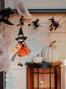 1 buc. Păpușă vrăjitoare de Halloween, decorațiune agățată cu mătură, decorațiuni agățate pentru mai multe festivaluri, decorațiuni interioare și exterioare: Crăciun, Anul Nou, toamnă și iarnă - formă de vrăjitoare din material textil durabil, modele violet/portocaliu/verde/alb-negru, decorațiuni figurină de colecție înfricoșătoare pentru petreceri de sărbători
