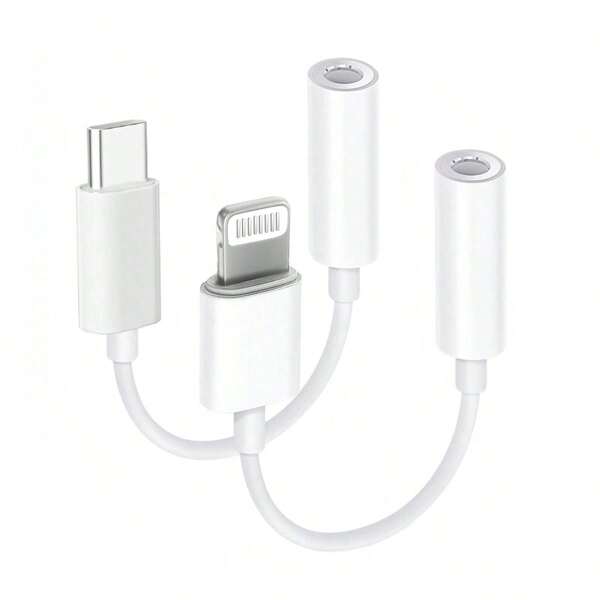 1 Stück USB-C/Lightning auf 3,5mm Kopfhöreranschluss-Adapter kompatibel mit -Serien, iPad, Konverterkabel