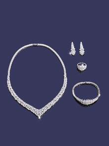 5 件方晶锆石装饰首饰套装 - 白色 - 查看 2