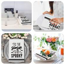 2/4/6/48pcs Ghostly Letter Print Soft Kitchen Towels/Hand Towels, Multi-Purpose, Quick Drying Dish Cloths, Suitable For Kitchen, Celebrations, Weddings, Decorations And More