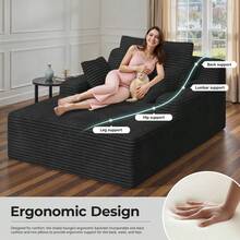 Nalupatio 51'' Oversized Chaise Lounge Chair Indoor, Non-Assembly Deep Seat Sofa Bed Corduroy Sleeper Cloud Couch With 2pcs Pillows For Reading Living Room - 黑色 - 查看 6