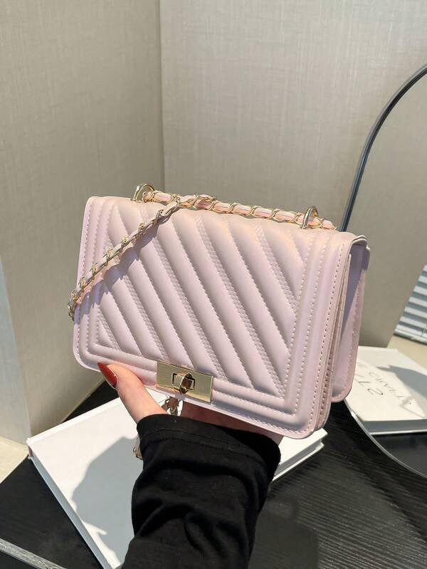 Borsa a tracolla alla moda con catena matelassata e goffrata, borsa a tracolla versatile minimalista, borsa quadrata piccola alla moda da donna