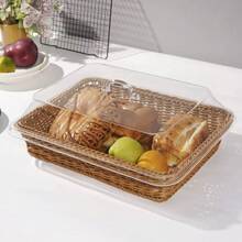 Wicker Bread Basket For Food, Woven Bread Basket, Fruit, Candy, Food, Vegetable And Gift, Decorative Storage Basket, Bread Basket For Home, Kitchen Accessories, Storage Tools, Decorative Food Basket For Kitchen (With Acrylic Lid) - màu nâu - Xem 5