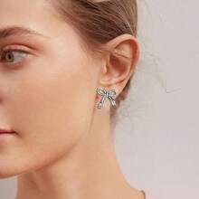 Bow Earrings For Women  Sparkly Rhinestone Chain Tassel Earrings Cute Ribbon Stud Earring Daily Party Jewerly Gifts Christmas Stocking Stuffers - A8:黑色蝴蝶結耳環 - 查看 4