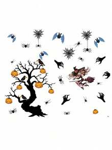 1pc Halloween Wall Sticker, Bat Spider Dead Tree Pumpkin Witch Home Decor Wall Decal, Glass Window Sticker, Party Atmosphere Decoration Sticker, Fun Wall Decal - Halloween Wall Stickers - View 7