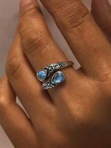 1 件月光石勺形戒指，复古维多利亚浮雕蝴蝶结波西米亚风格戒指，黄金首饰不锈钢首饰女士戒指