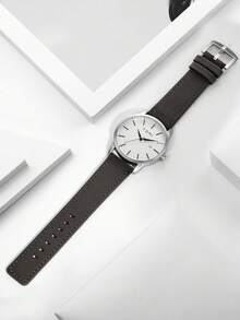 1 件 TOMI 干电池供电男士简约条形表盘锌合金皮带手表，适合日常生活 - 灰色 - 查看 3