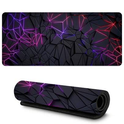 1pc Black Colorful Geometric Desk Mat, Large Extended Size, Non-Slip Rubber Base, Washable Surface, High-Definition Design, Ideal For Office And Gaming Use, Perfect Gift For Gamers And Workspace Decoration
